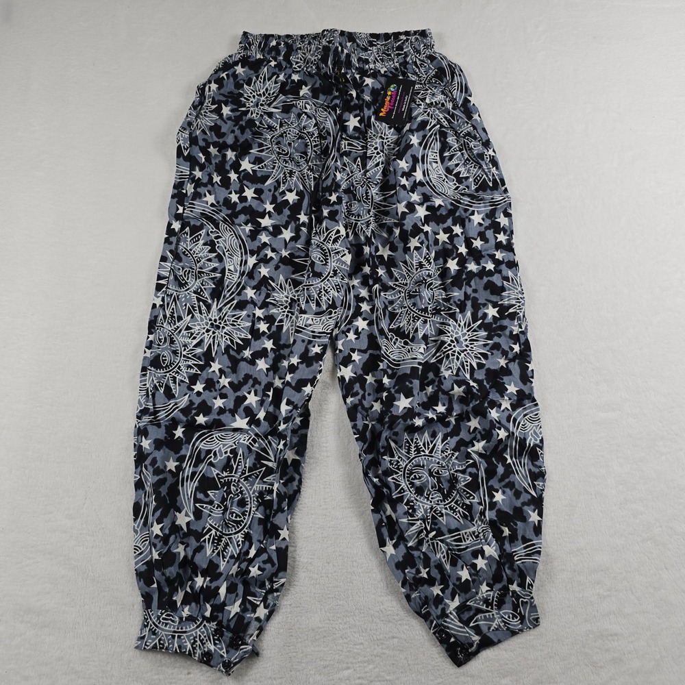 Magic Touch Celestial Sun Moon Stars Rayon Jogger Pants Black Gray NWT One Size